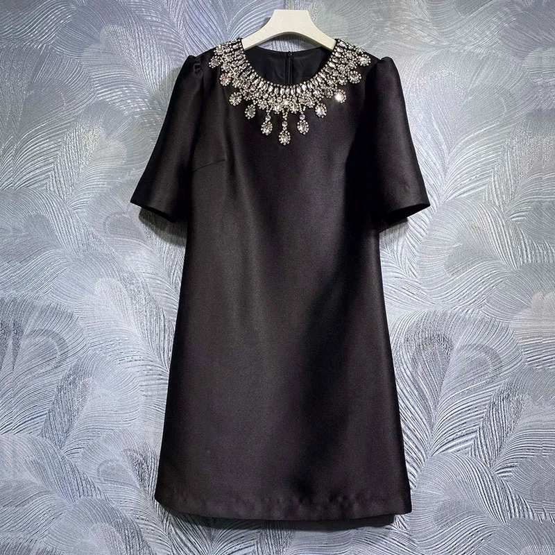 Designer Designer Clothing Handmade Studded Diamond Style Short Sleeved Loose Fitting Dress for Women