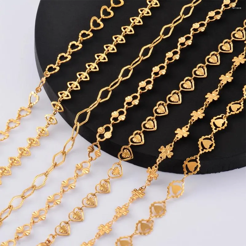 Link Bracelets Fashion Stainless Steel Women's Chain Necklace Bracelet Gold Color Heart Handmade Choker Jewelry With 5cm Extention