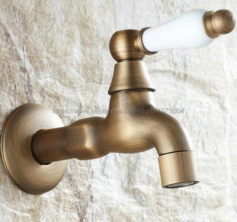 Bathroom Sink Faucets Antique Brass Ceramic Handle Wall Mount Mop Pool Water Tap Faucet Toilet Cold Bibcock Nav107