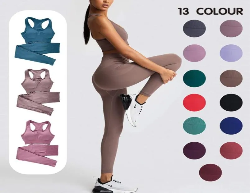 Set da yoga per donna senza cuciture Tute sportive Abbigliamento da palestra per fitness Sport Brahight Leggings in vita Abbigliamento da allenamento Set da allenamento per abbigliamento sportivo8280079