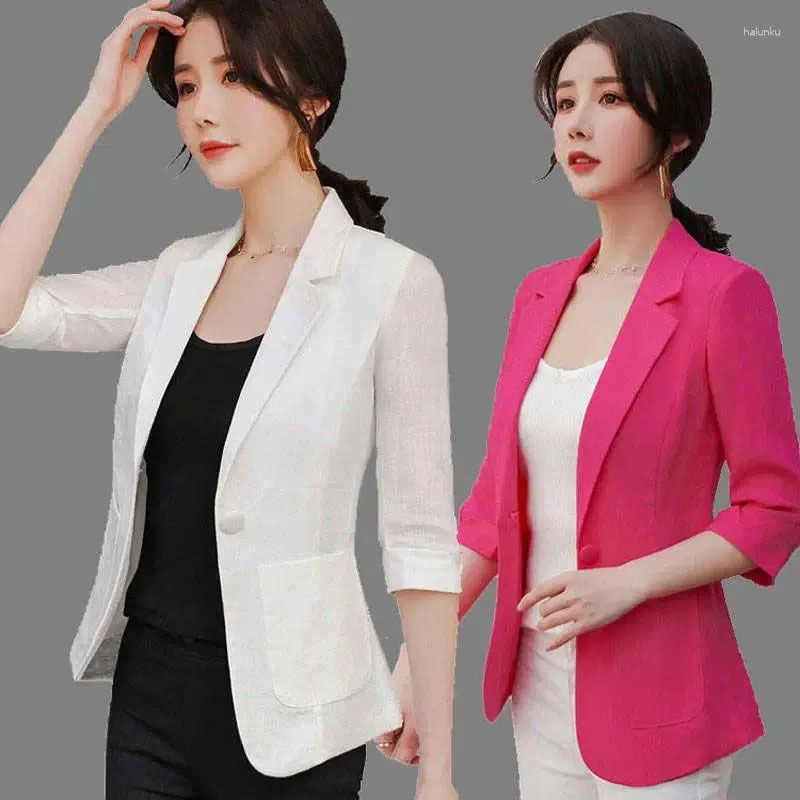 Women's Suits Women White Blazers Chic Tops Three Quarter Sleeve Jacket Lace Outerwear Stylish Clothing A109