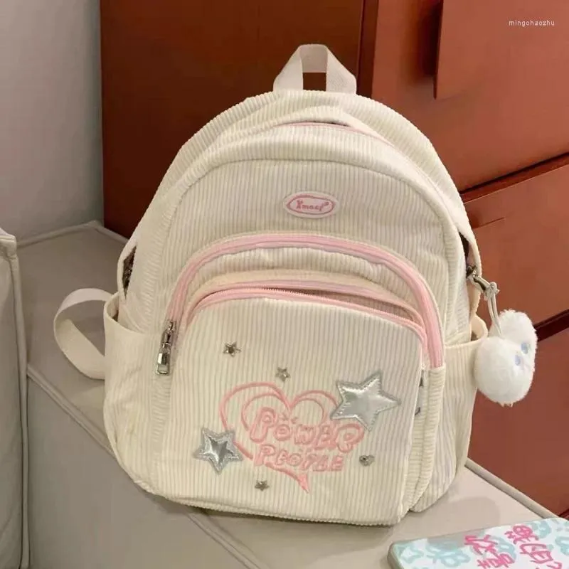 School Bags Y2K Korean Vintage Star Girl Corduroy Mini Backpack Aesthetic Backpacks Bag Book Schoolbag Shoulder Cute Tote Women