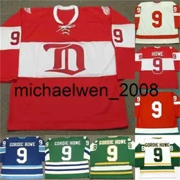 Weng GORDIE HOWE Jerseys 9 GORDIE HOWE Green White Red Blue Mens Womens Youth Restoring ancient ways 100% Embroidery Hockey Jerseys