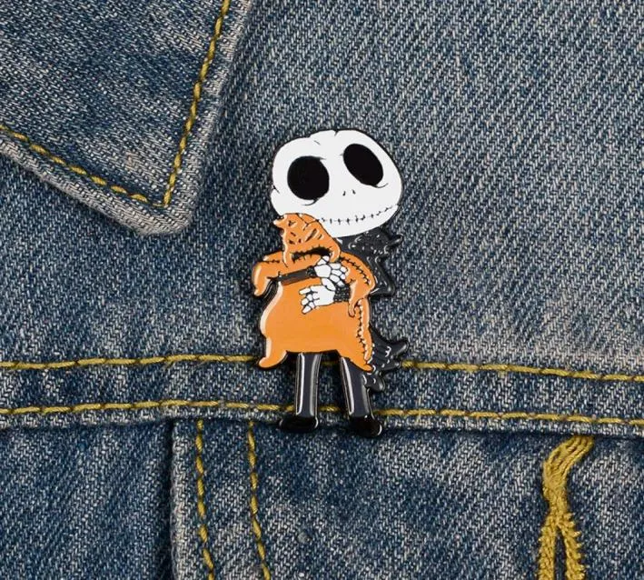 Öl Tropfen Emaille Skeleton Pins Halloween Grost Cartoon Legierung Broschen Für Unisex Schädel Kleidung Rucksack Abzeichen Mode Europäischen Acc8911570