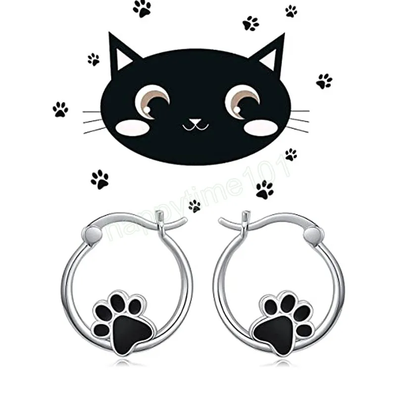 Silber Farbe Neue Mode Nette Katze Pfote Creolen für Frauen Kreative Schwarz Tropft Öl Party Schmuck Mädchen Minimalistischen Geschenk