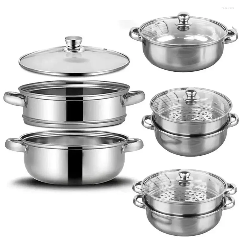 Double Boilers 1/2/3 Layer Vegetable Steamer Pan Set Stainless Steel