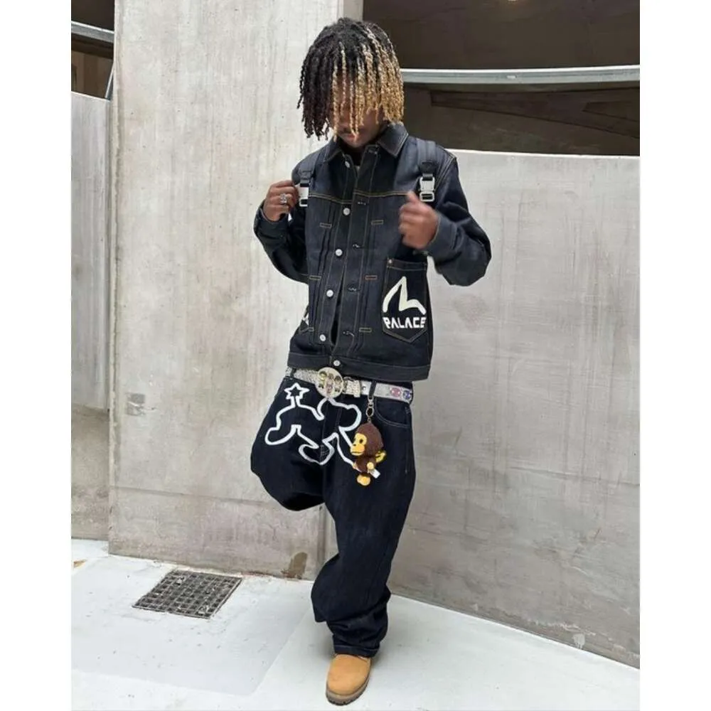 Y2K Streetwear Haruku Hip Hop Cartoon stampa grafica Jeans larghi Pantaloni neri Uomo Donna 2023 New Gothic Pantaloni a gamba larga