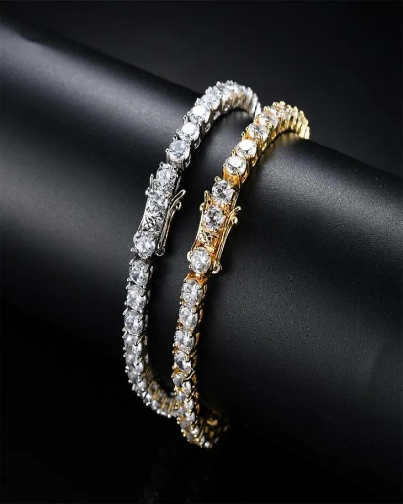 Hip Hop Tennis Diamonds Chain Bracelets for Men Fashion Luxury Copper Zirconi Bracciale da 7 pollici 8 pollici Catene d'argento dorate Jewe2170638