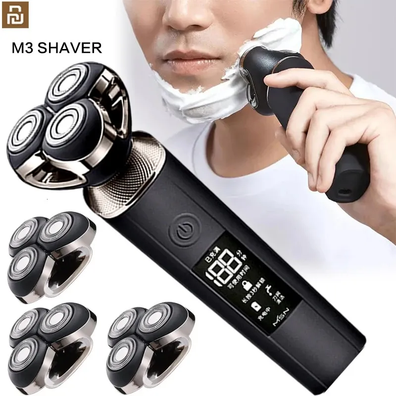 Rasoir électrique rasoir coupe de cheveux Machine à raser pour hommes tondeuse tondeuse à barbe rotative avec écran LCD Youpin 231225