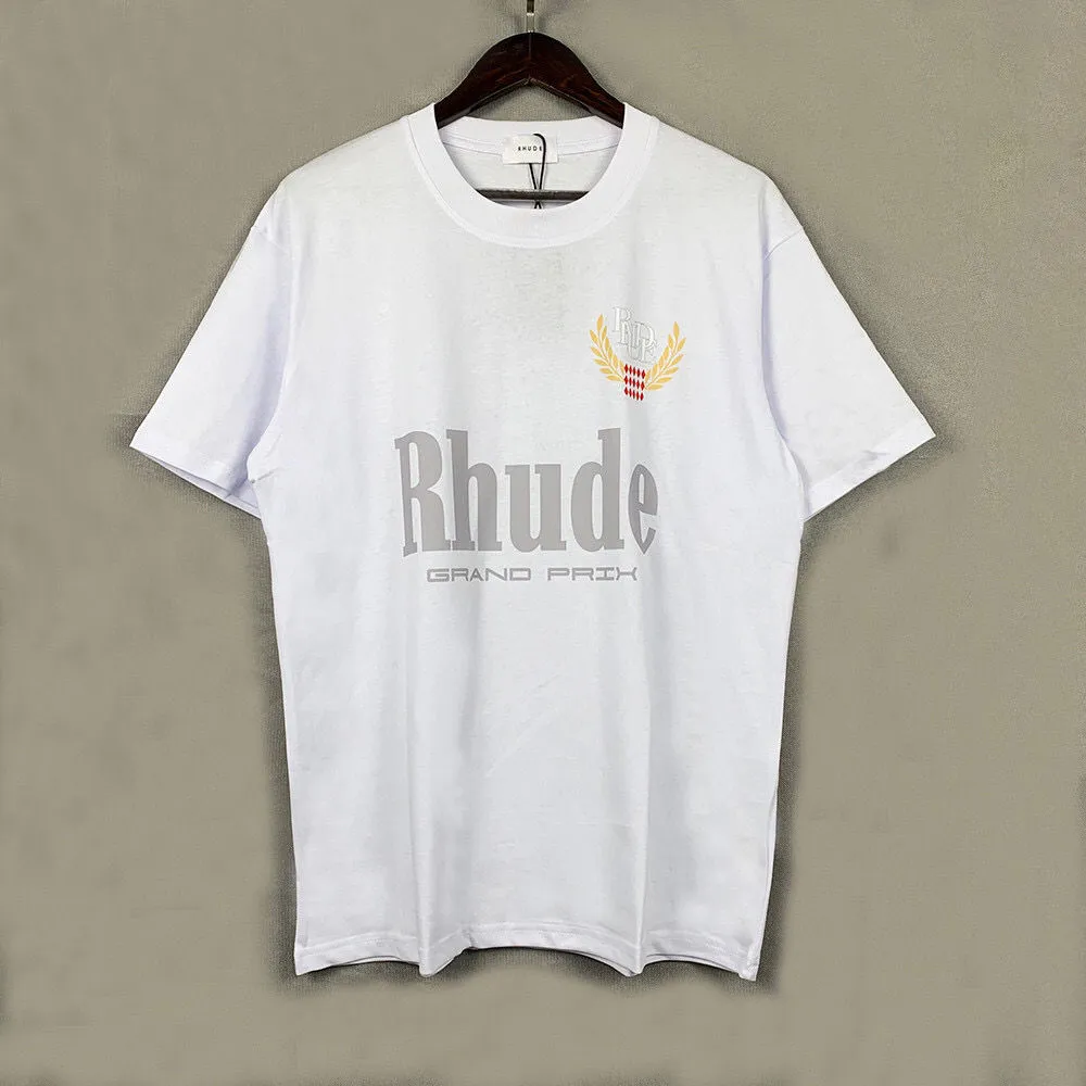 Rh Designers Mens Rhude Broderie T-shirts pour l'été Hauts pour hommes Lettre Polos Chemise Femmes T-shirts Vêtements T-shirts en coton à manches courtes Pantalons de sport Taille S-XL FGM2