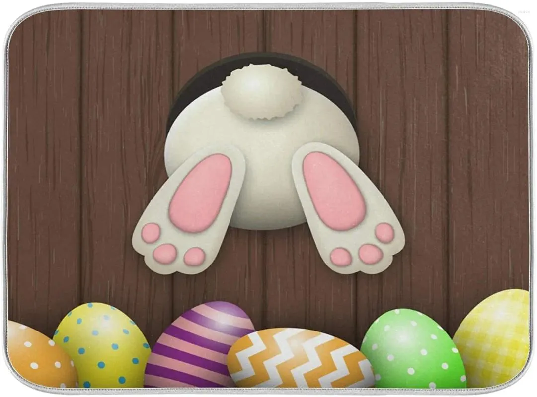 Bordmattor Disktorkmatta för kök Happy Easter Tail White med bottenägg Absorberande värmebeständiga rätter Drain Pad Pad