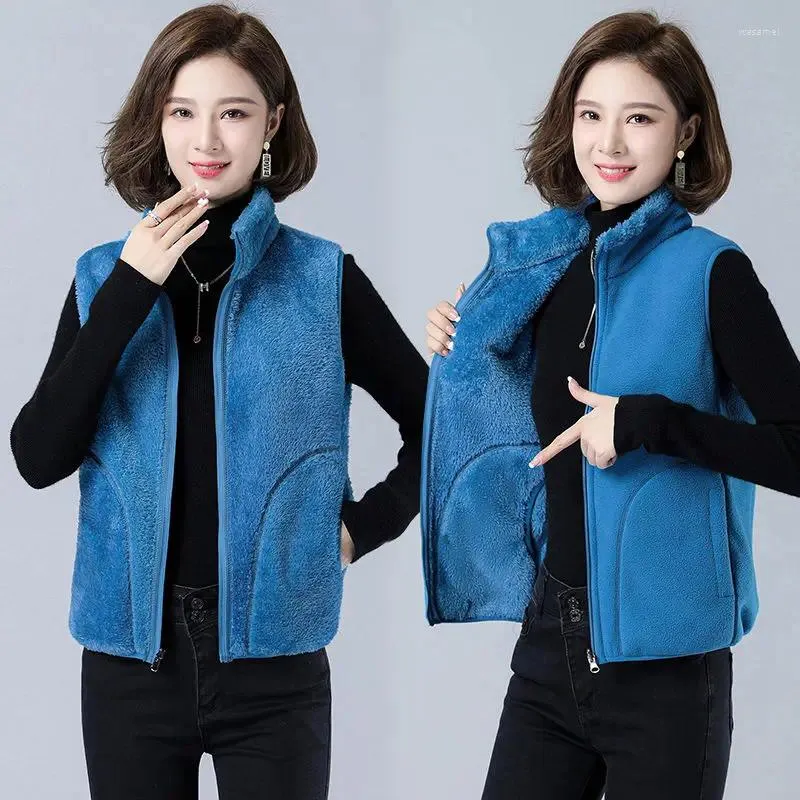 Chalecos de mujer 2023 Otoño Invierno Chaleco de doble cara Chaleco de mediana edad Fluffy Fleece Chaqueta sin mangas Casual Grueso Cálido Chaleco corto