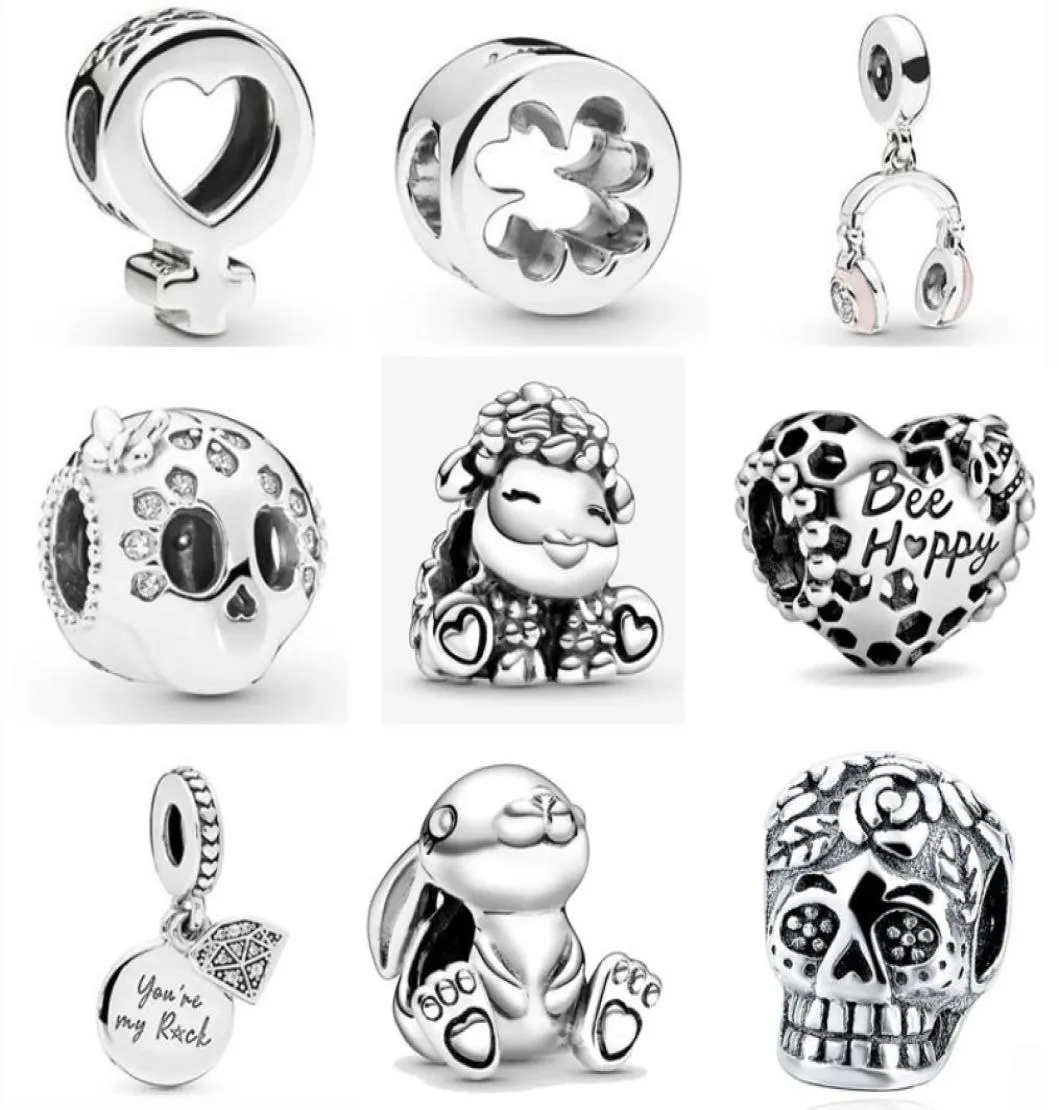 925 Silver Fit Charm 925 Bracelet Rabbit Be Happly Sheep Skull Clover DIY charms set Pendant DIY Fine Beads Jewelry1257888