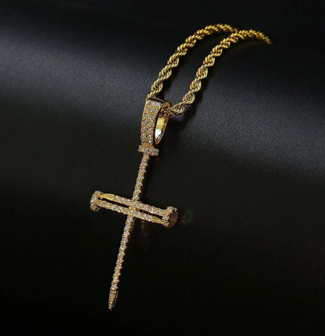 Men039s Biżuteria 3 mm 24 cali łańcuch liny mrożony krzyż paznokci Naszyjnik Złota srebrne mężczyźni Kobiety biżuteria hiphopowa whos6906838