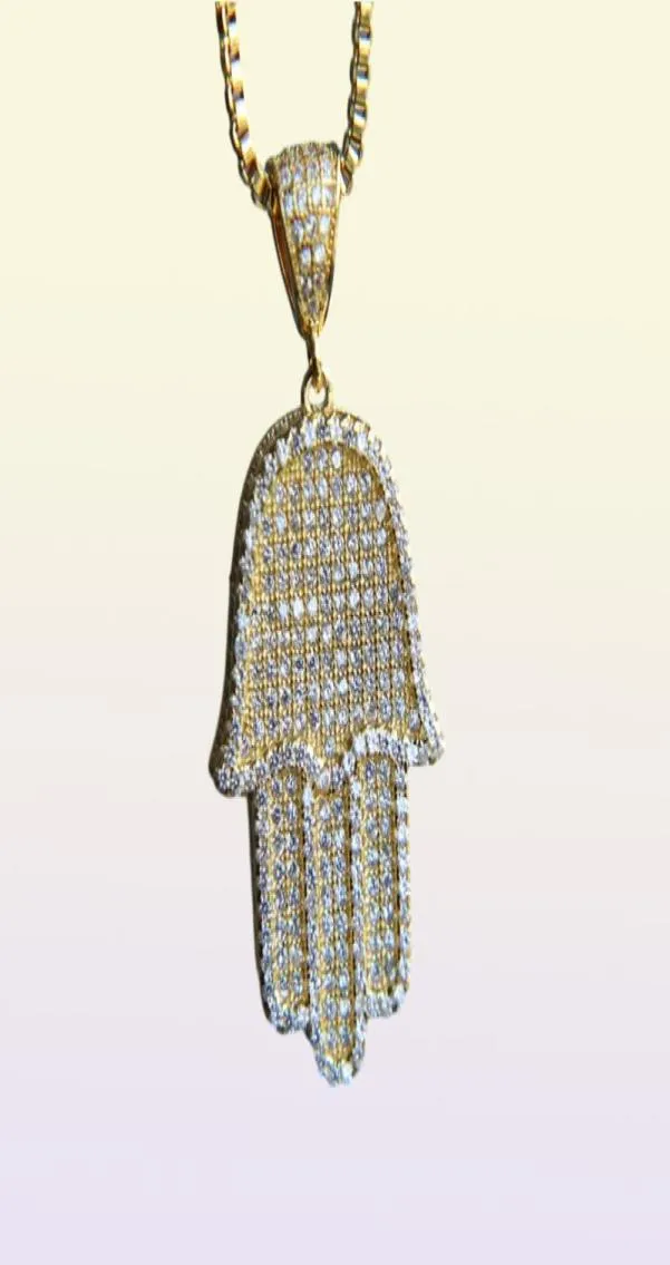 Ожерелье с подвеской в виде руки Фатима Хамса для мальчиков и мужчин Iced Out 5A, блестящая тонкая цепочка с кубическим цирконом, подарок в стиле хип-хоп, турецкая удача 4156130