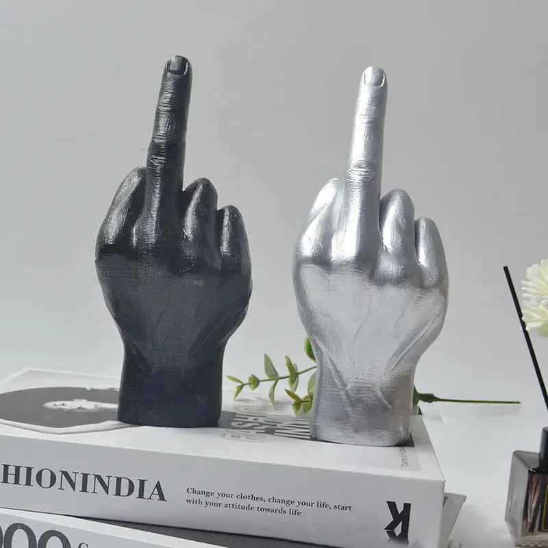 Modern Nordic Style Vertical Middle Finger Statue Resin Craft Sculpture Home Art Ornament Decoration 231228