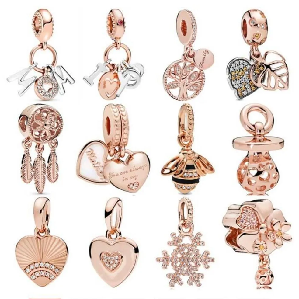 925 Sterling Silver Pendants Pink Mom Letters Mother and Daughter Hearts Ale Dream Catcher Charm Fit Pandorabracelet DIY JEYCHERY279V