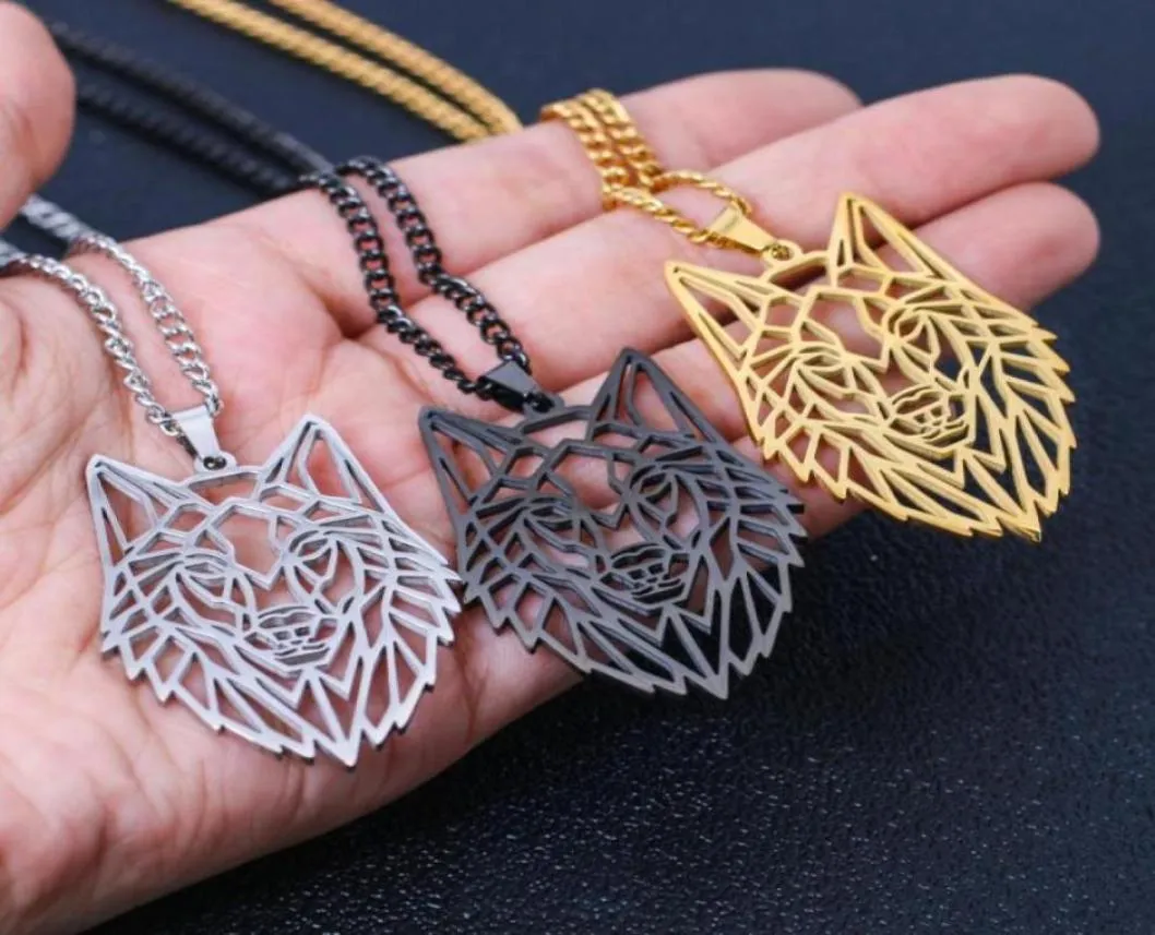 Colliers pendants Collier de tête de loup creux slave pour hommes bijoux en acier inoxydable punk rétro viking mâle Femmes Gift31340378808705