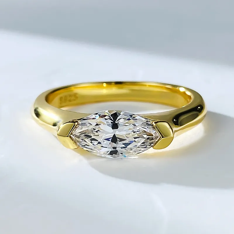14K Gold Marquise Moissanite Diamond Ring 100% Echt 925 Sterling Zilver Party Wedding Band Ringen voor Vrouwen Engagement Sieraden