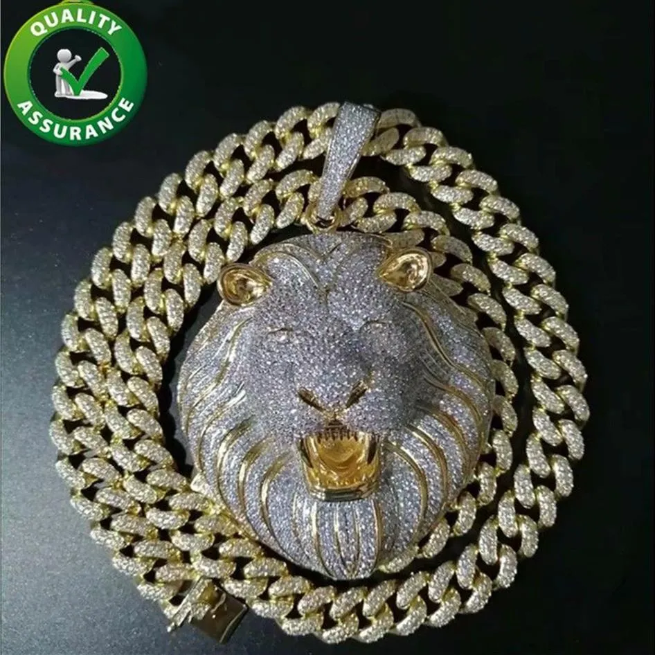 Ciondolo leone ghiacciato Ghiacciaia Hip Hop Gioielli da uomo Collana di design Placcato oro 18 carati Catena a maglia cubana Rapper Diamante Cubic Zirconia 333C