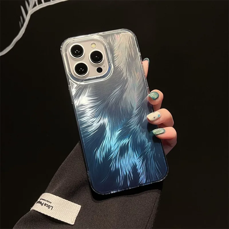 Luxury Dazzling Color Stamping Foxtail Phone Case For iPhone 11 12 13 14 15 Pro Max Fashion Gradual Color Shockproof IMD Cover 