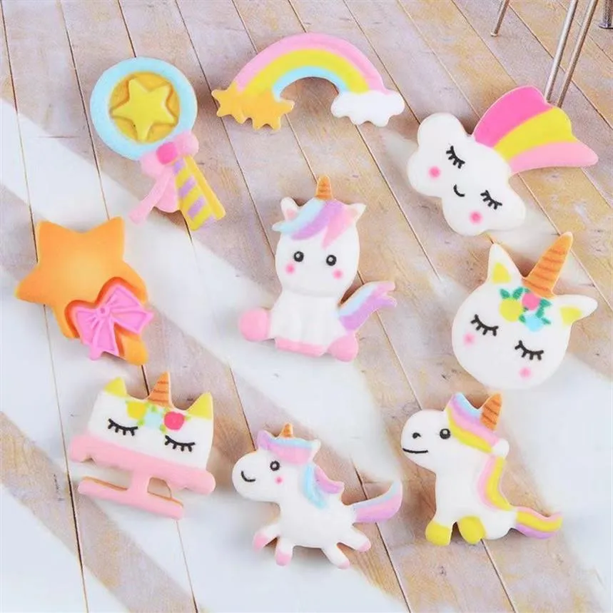 50Pcs lots Cute Unicorn Components Crafts Rainbow Cartoon Flatback Planar Resin Bow Materials DIY Arts Crafts Sticker Accessories 2080