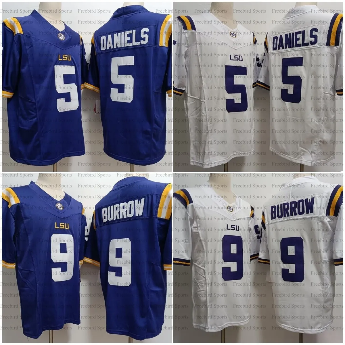 9 Joe Burrow LSU Tigers College Footbalt Jersey 5 Jayden Daniels White Purple Burrow Burrow Football College Mense