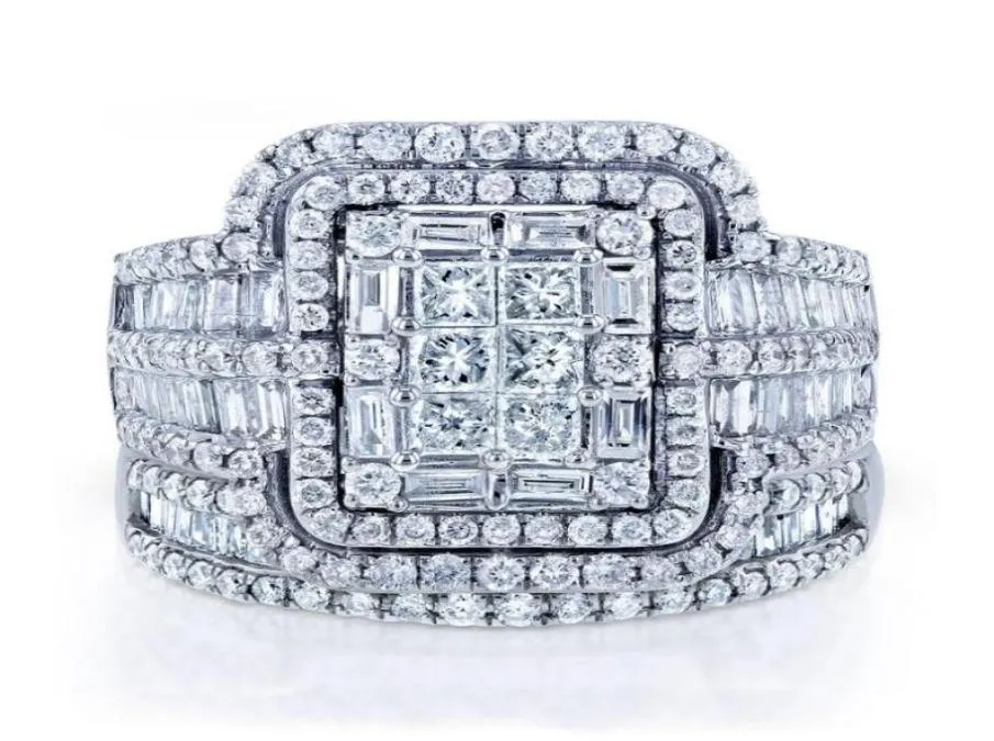 Trouwringen Luxe Vrouwelijke Witte Kristallen Stenen Ring Set Grote Zilveren Kleur Voor Vrouwen Vintage Bruids Kleine Vierkante Verloving9351935