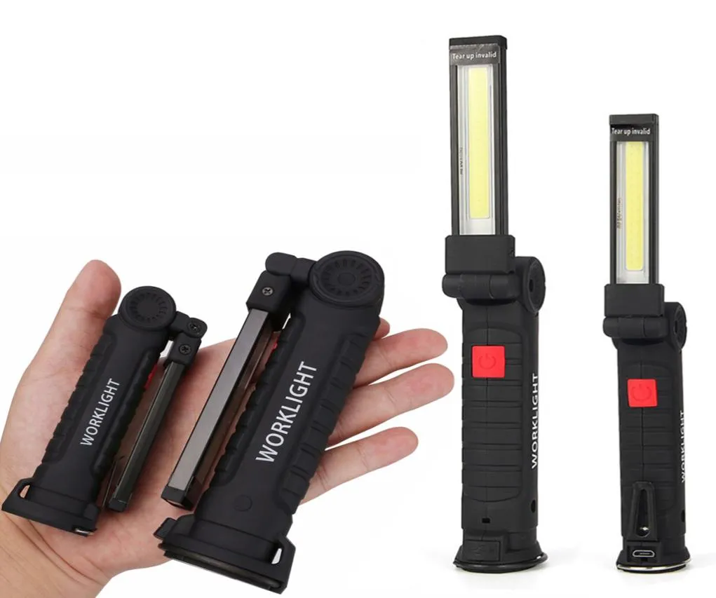 Cob LED lampe 5 Modes USB Rechargeable Built In Battery Light LED avec aimant Portable Lampe de poche extérieure Camping Travail Torche1318192