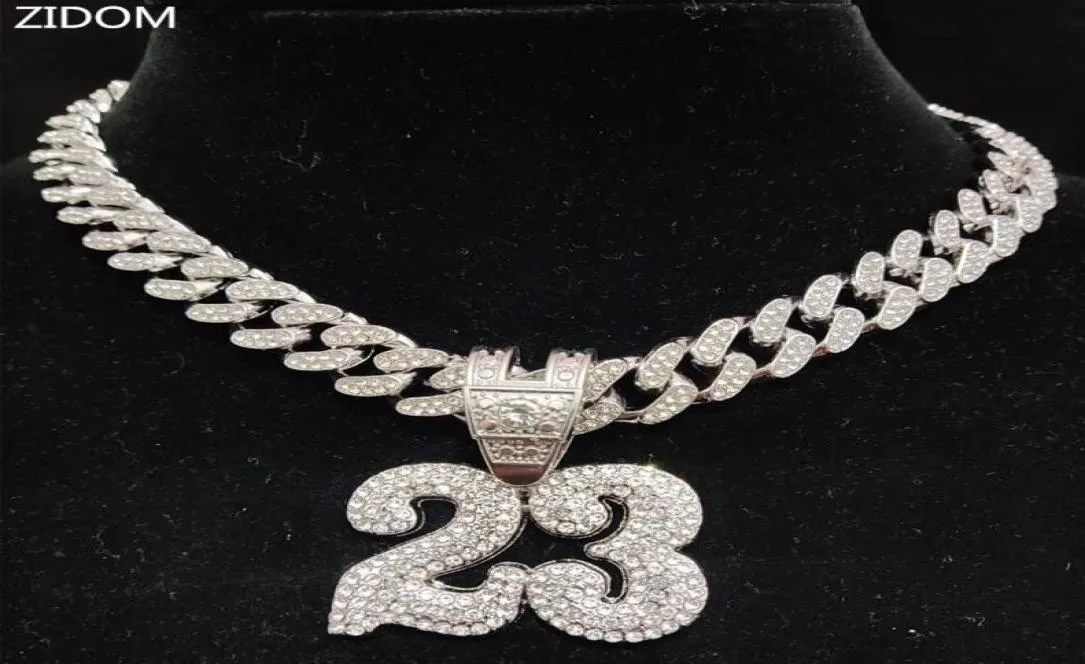 Collane a ciondolo uomo donna donna hip hop numero 23 collana con la catena cubana cristallina da 13 mm hiphop ghiacciata bling fascino della moda gioiel di gioielli6309717