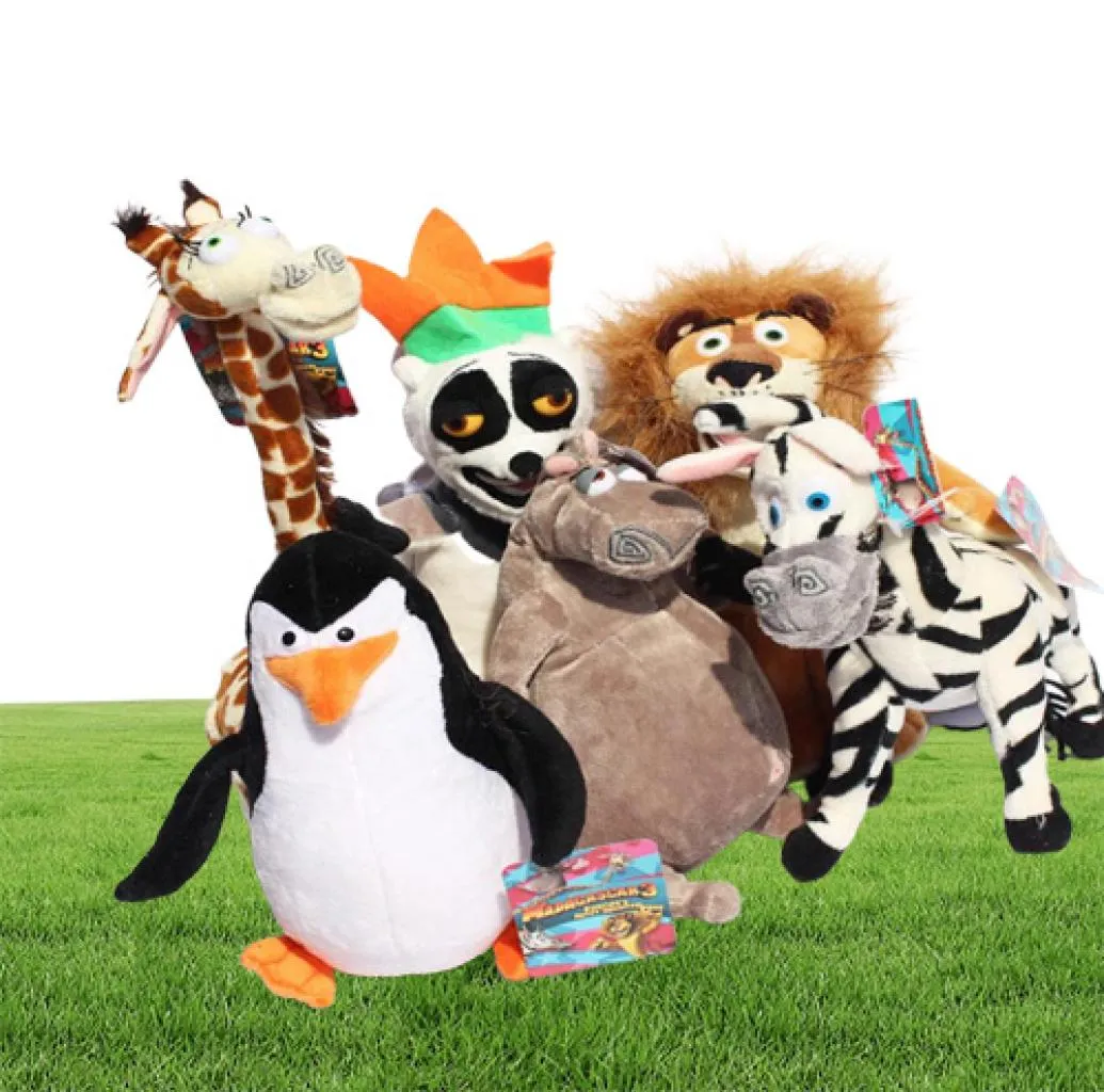 Madagascar Alex Marty Melman Gloria jouets en peluche lion zèbre girafe singe pingouin hippopotame peluches 25 cm 6pcslot2151621