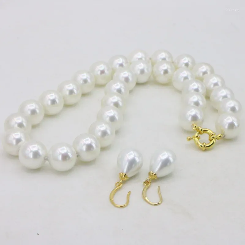 Lista de conjunto de brincos de colar! 14mm Branco Mar Sul Shell Pérola 18 POLEGADAS Moda Feminina Roupas Design e Colocação de Joias