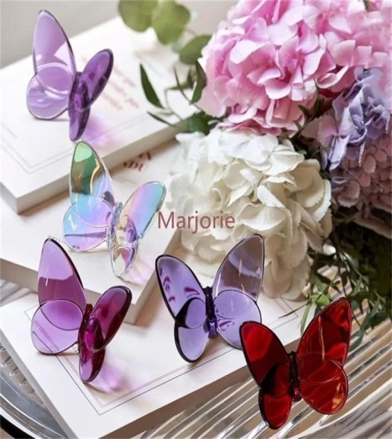 装飾的なオブジェクトの置物蝶の翼羽ばたきガラスクリスタルパピヨンラッキーグリントは、明るい色の飾りで鮮やかに輝きます5618046