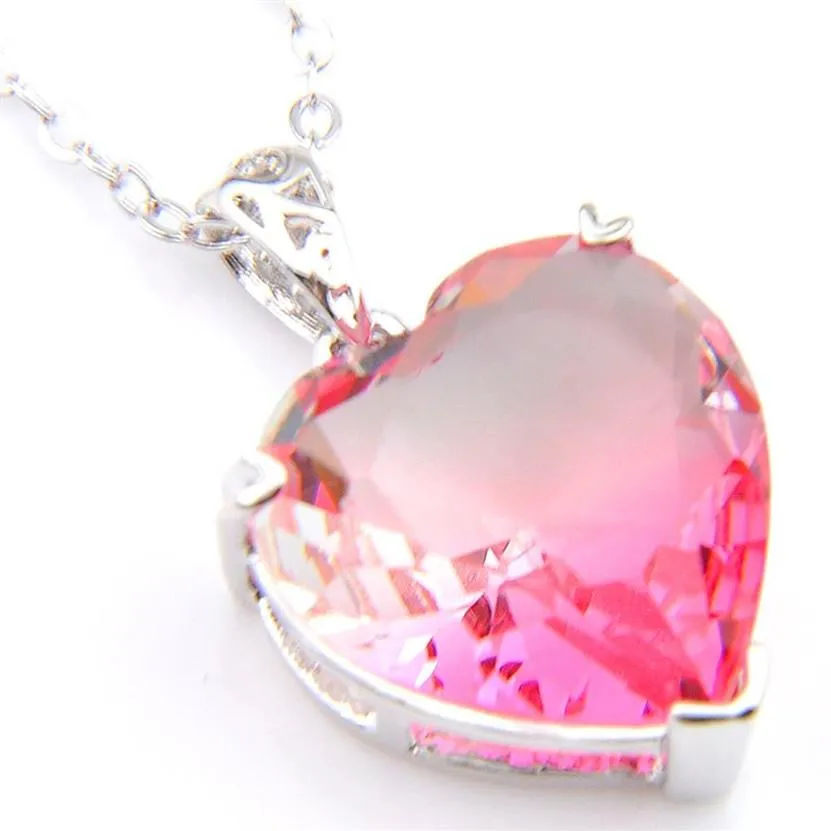 Luckyshine Woman Heart BI Bi Colored Tourmaline Pendants 925 Silver Necklace Cioncant Jewelry254Q