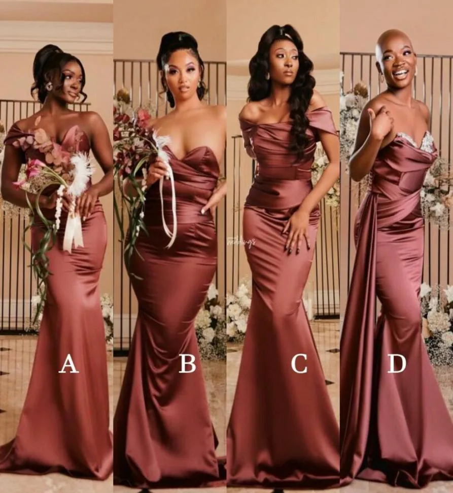 Off Shoulder Mermaid Bridesmaid Dresses 2023 African Wedding Guest Party Gowns Black Women Evening Dress Plus Size Maid of honor r2076725