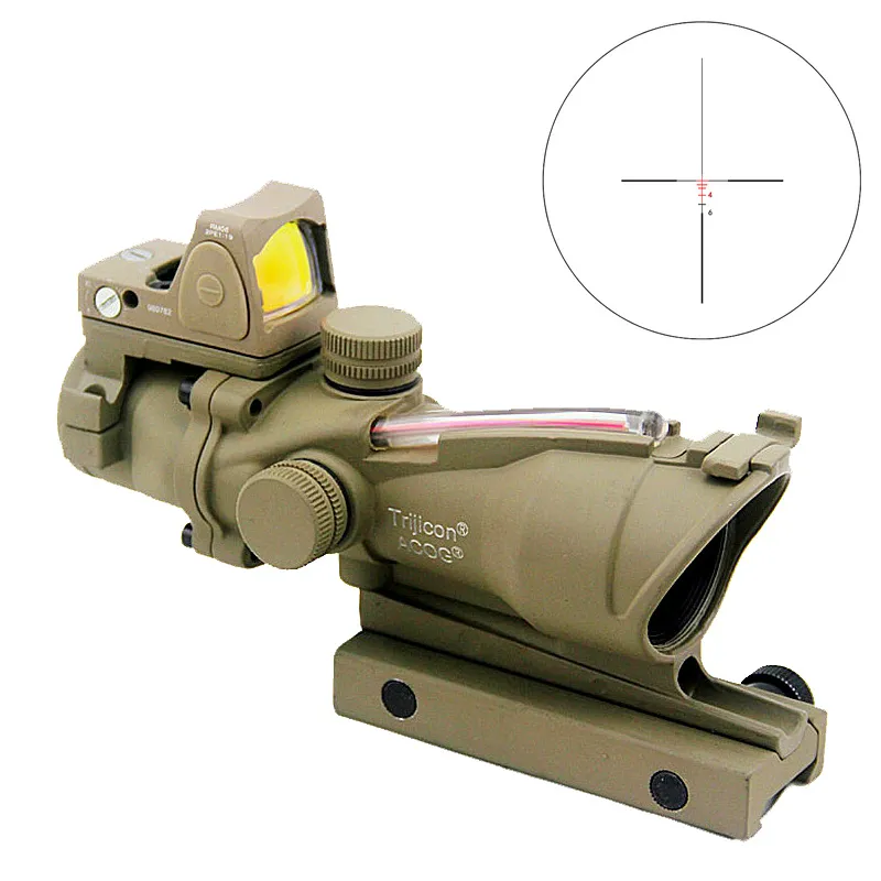 ACOG Fiber Sight 4x32 Riflescope Fiber Bron Rood Verlichte Scope Met RMR Mini Red Dot Reflex Sight