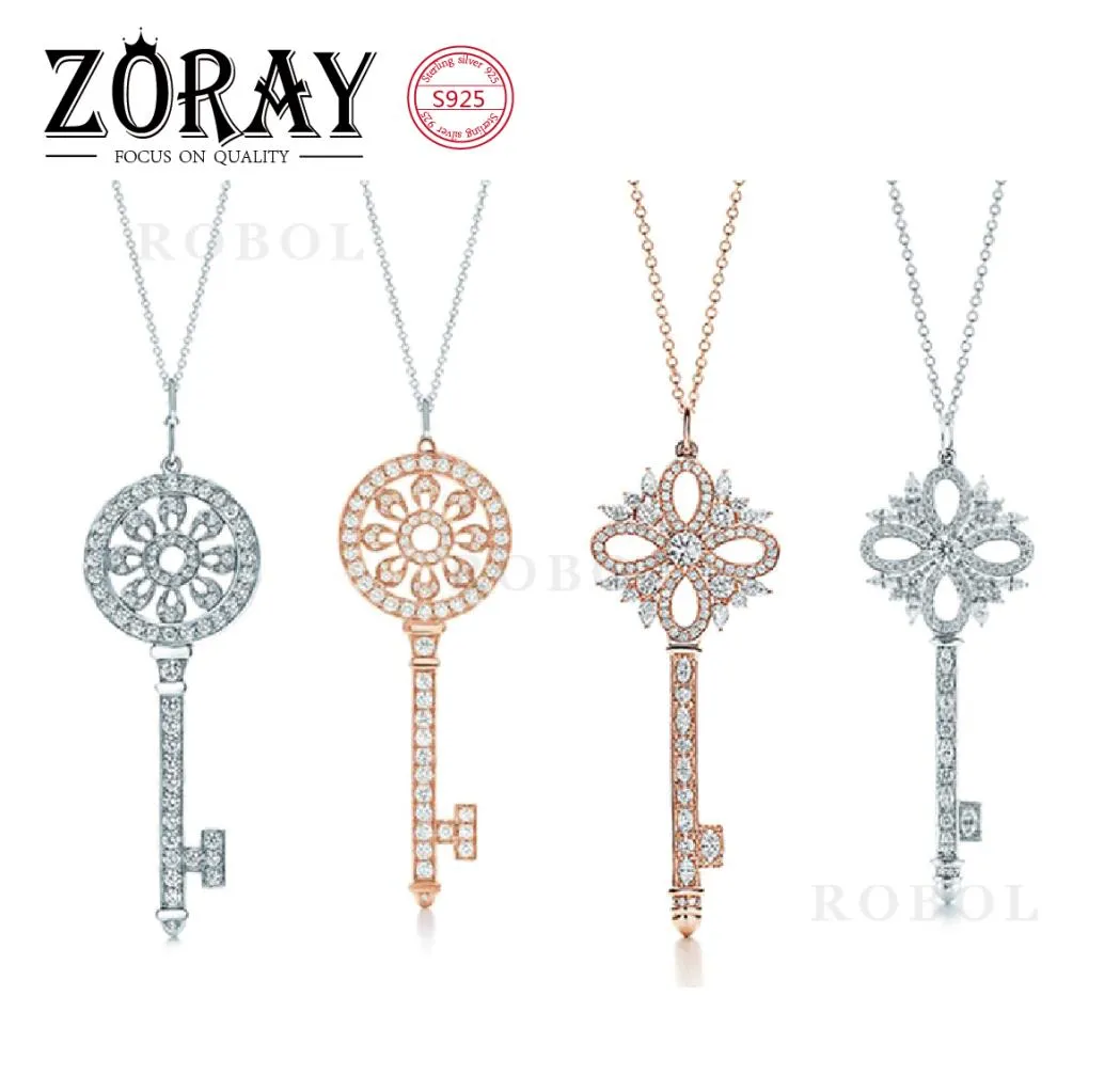 Classic Sterling Silver Necklaces Supplies Micro Pave Zircon Pendant Key Necklace For Women Girl Christmas Gift Jewelry Wholesale6378508