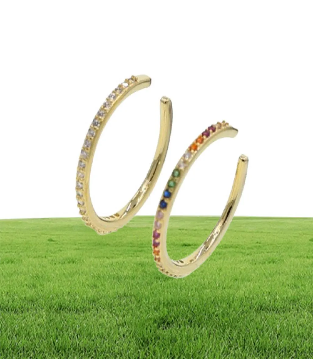 2019 Nowe projektantki Kobiety kolorowe CZ Circle Uch Mankiet Kolczyki klipsowe złoto kolor Wedding Piezanie Dualpurpose Jewelry Eacmers6402129