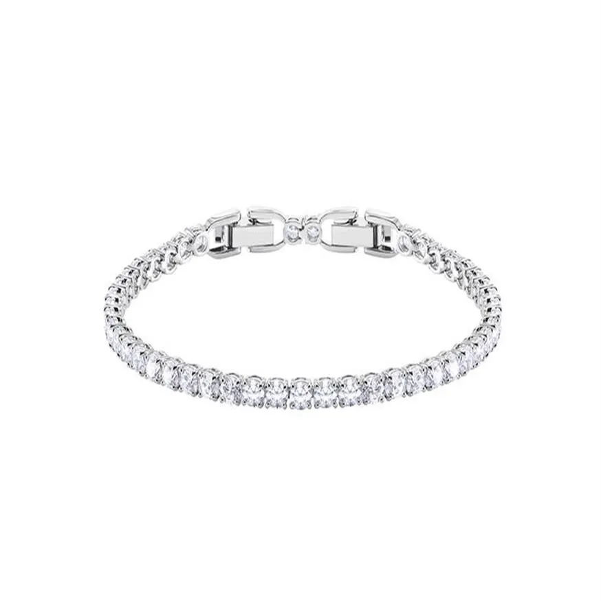 Dazzling Slider Tennis Link Chain Bracelets 100% 925 Sterling Silver Cubic Zirconia Crystal Bracelet for Women Luxury Wedding Enga297B