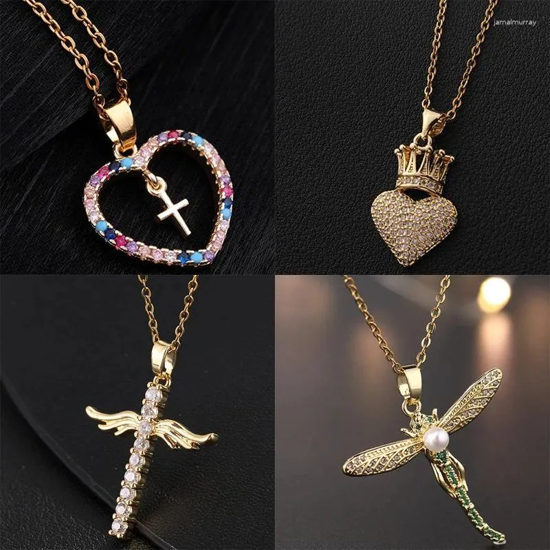Colliers pendants Collier de croix de coeur zircon vintage classique
