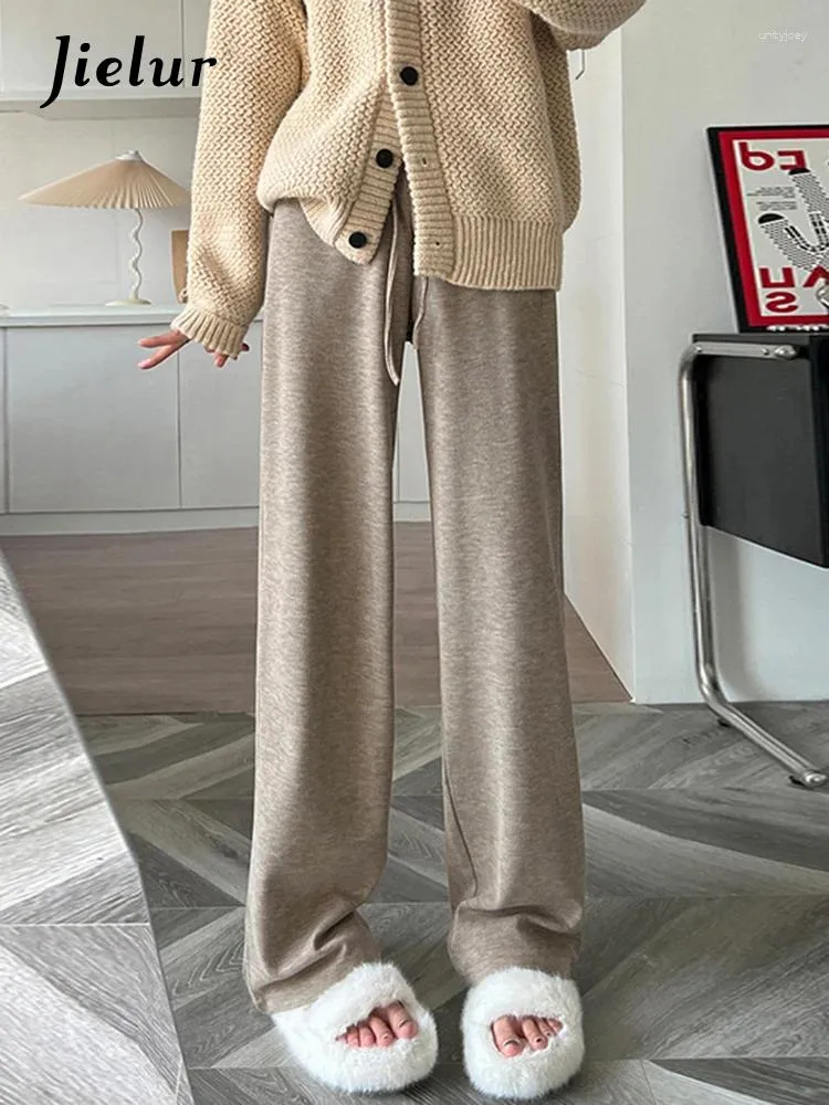 Women's Pants Lace-up Pure Color Loose Casual High Waist Straight Simple Fashion Office Lady Chic Female Trousers Grey