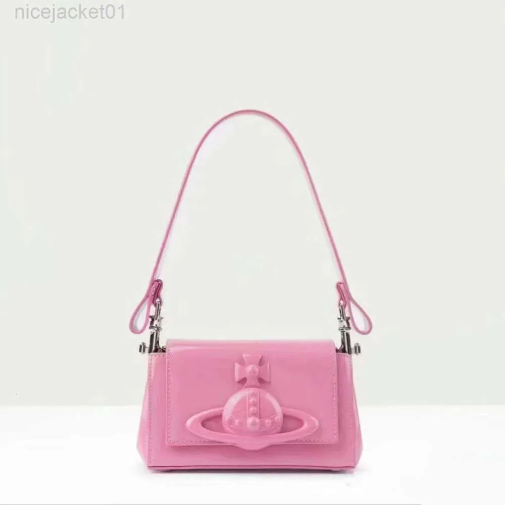 24SS Designer Viviane Westwoods Bag Viviennewestwood Pink Bag for Empress Dowager Xis Underarm Saturn Bag New Lacquer Leather Bright Face Handheld