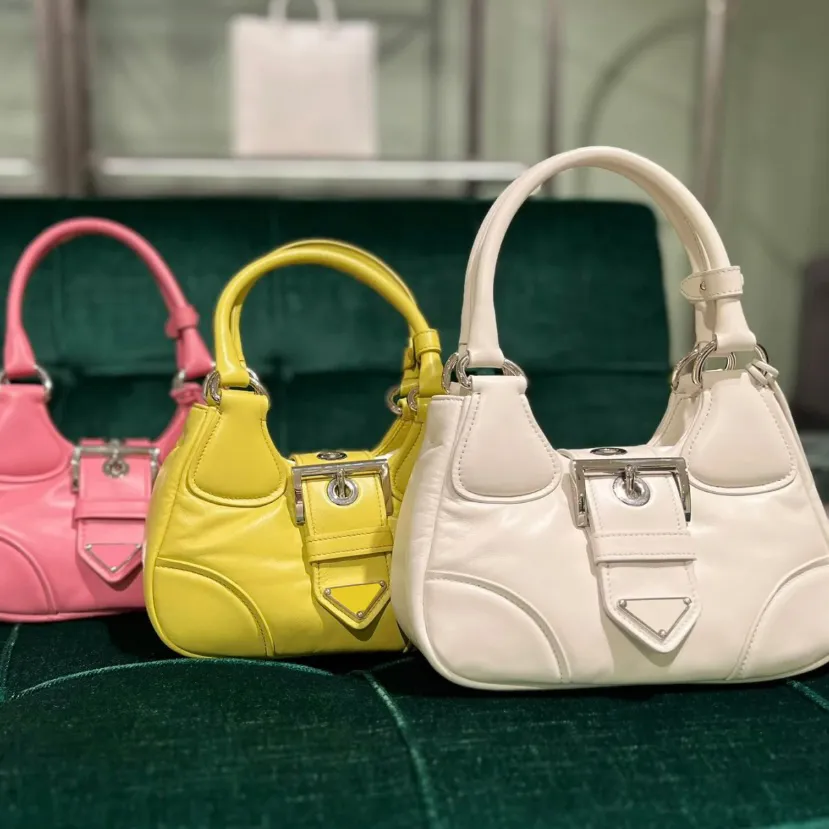 Hoge kwaliteit luxe echte dames driehoek nylon stokbrood groen kleine schouder halve maan cross body tassen mannen handvat lederen handtas clutch tassen ontwerper