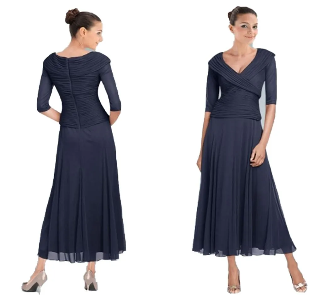 Abiti per la madre della sposa in chiffon blu navy Abito elegante per la festa degli invitati a un matrimonio in chiffon di alta qualità4632155