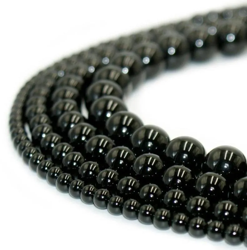 100 Natural Stone Black Obsidian Beads Round Gemstone Loose Pärlor för DIY -armbandsmycken som gör 1 Strand 15 tum 410 MM23294503835320