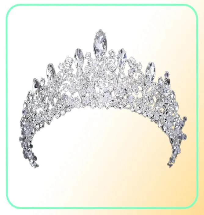 Wspaniała księżniczka Big Wedding Crowns Bridal Jewel Headpiece Tiaras Silver Metal Crysta European Headpiece Biżuteria Bridal AC5820212