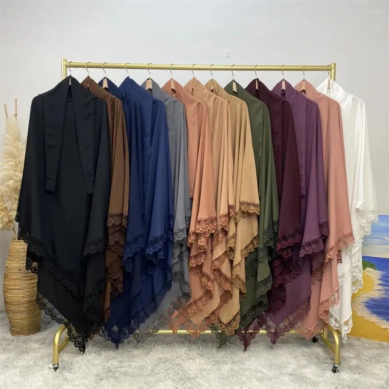 Vêtements ethniques Femmes musulmanes Dentelle Khimar Overhead Hijab Grande écharpe Prière islamique Hijabs Burqa Eid Ramadan Foulard Niqab Abayas Abaya