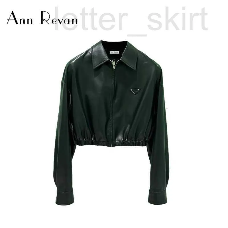 Women's Leather & Faux designer Ann Revan P Motorcycle Style PU Short Flip Collar Jacket Zipper Versatile Coat for Women HI9E