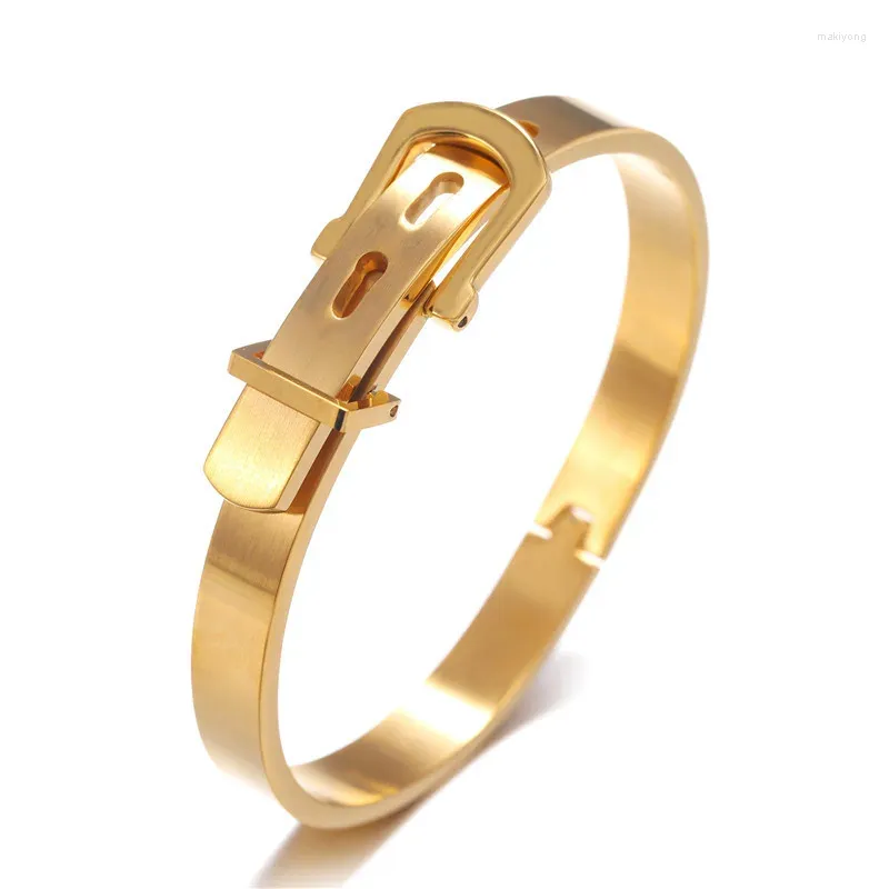 Bracciale rigido di lusso color oro bracciale in acciaio inossidabile 316L polsino aperto titanio amore uomo donna fibbia braccialetti gioielli regali