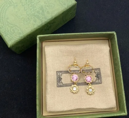 Diamond Flower Charm Earrings Double Letter Crystal Earring Designer Pendant Studs Eardrop With Stamps Gift Box